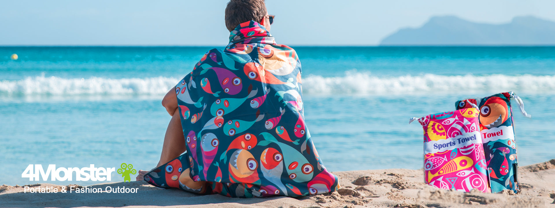 4Monster Microfiber Beach Towel Quick Dry Absorbent Lightweight Towel Fish Fashion