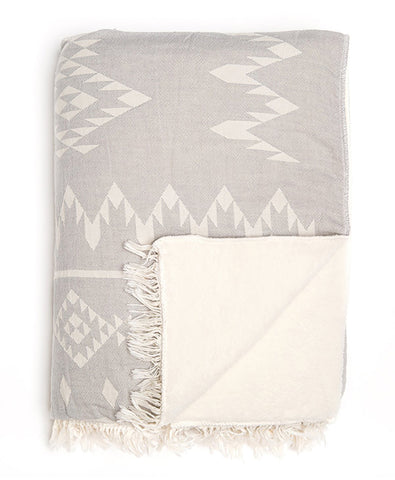 Grey patterned throw with fleece lining