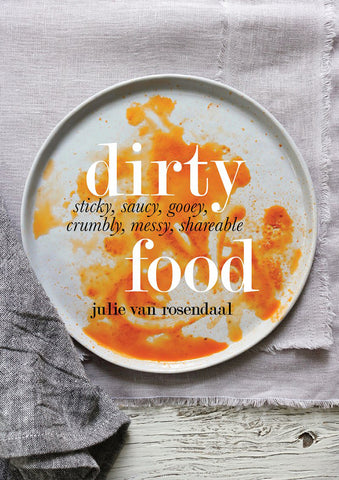 Dirty Food Cookbook cover with white plate with spaghetti sauce.