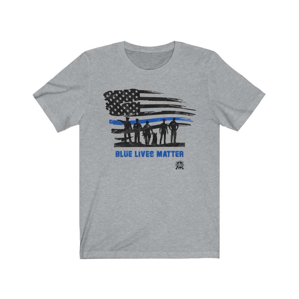 Image of Blue Lives Matter with American Flag Premium Jersey T-Shirt