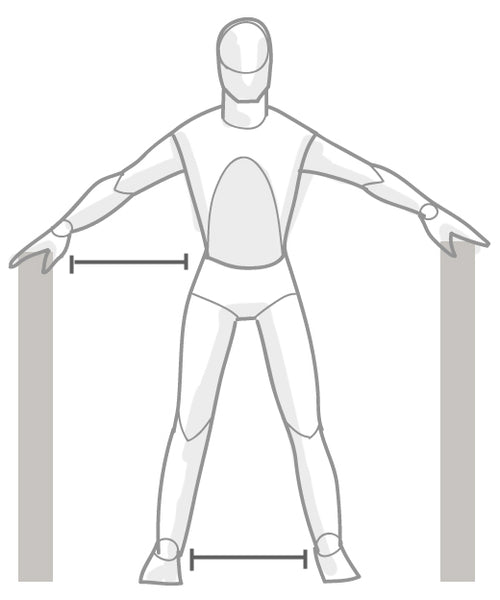 Stand with your feet a hips width apart and your arms wide out at hip height