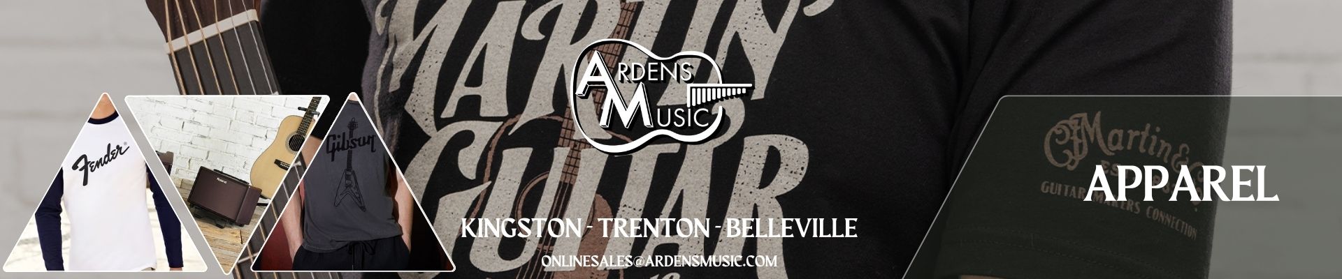 Looking for some swag and apparel from your favorite brands like Martin,Fender & Gibson? Look no further At Ardens Music we got you covered!