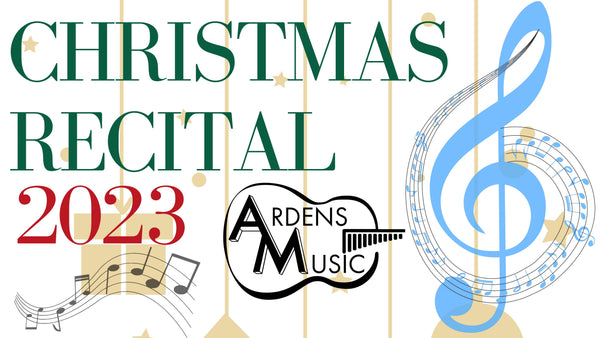 Festive Christmas recital at Arden's Music, featuring students sharing holiday cheer through music, set against a backdrop of warmth and celebration.