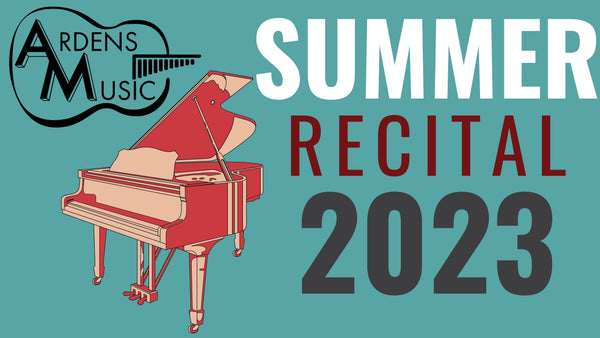 Summer recital at Arden's Music, showcasing students' musical talents in a traditional end-of-the-year performance, with emphasis on piano, voice, and ukulele.