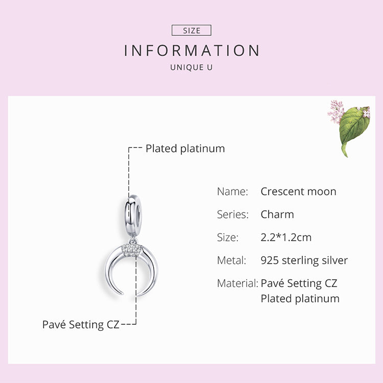 Crescent Moon 925 Sterling Silver Dangle Charm