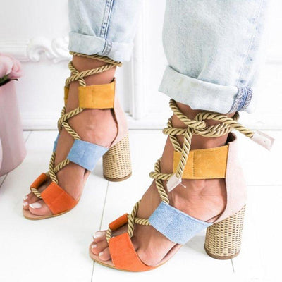 multicolor lace up heels