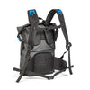 Harness system includes adjustable padded shoulder straps, a height-adjusted sternum strap and a detachable waist strap.