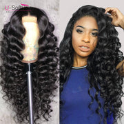 UsoftHair Curly Hair 4x4 Lace Closure Wigs Peruvian Loose Deep Lace Closure Human Hair Wigs For Black Women Pre Plucked 180% 250% density