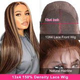 Usofthair Bone Straight Hair HD Lace Wig Highlight Wig Human Hair Wigs Honey Blonde Brown Brazilian Closure Wigs For Women