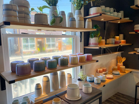 Chakra Candle Collection on display at Briggs Shore Ceramics' Coupeville Studio
