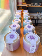 Chakra Candle Collection on display at Briggs Shore Ceramics' Coupeville Studio