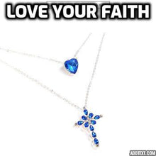 Load image into Gallery viewer, New Blue Crystal Heart Cross Pendant