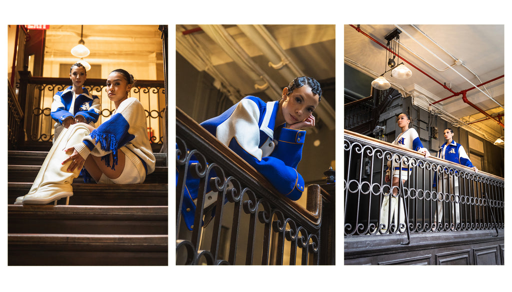 Lookbook Collage of Models wearing Varsity Jacket and Varsity Cardigan in Royal Blue
