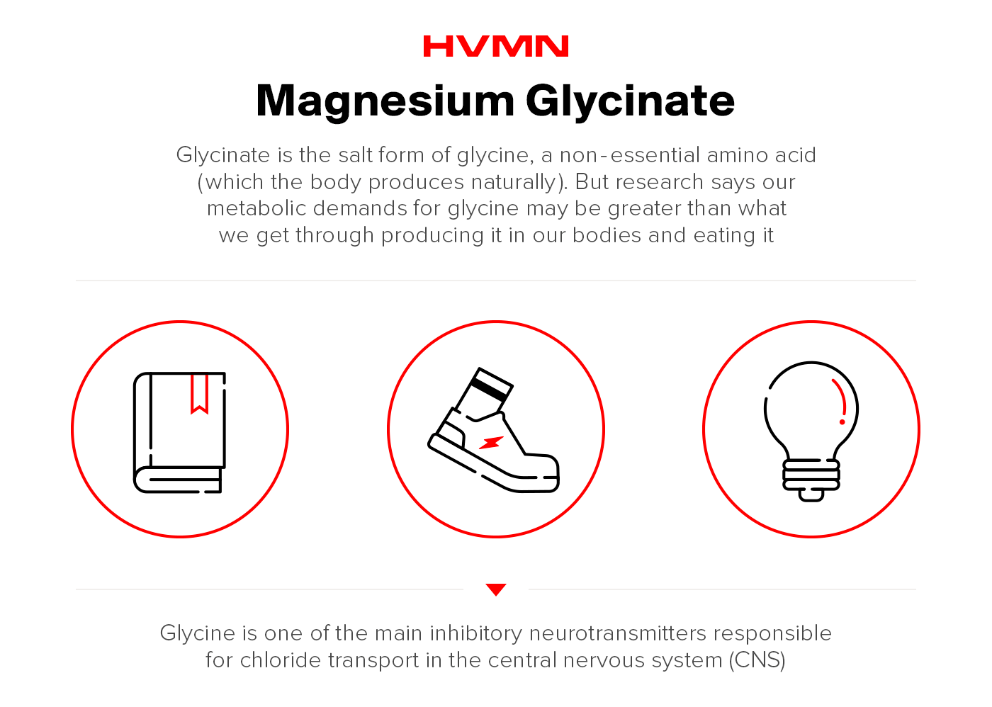 an illustration of a book, a runner's good and a lightbulb, showing all the benefits of magnesium glycinate