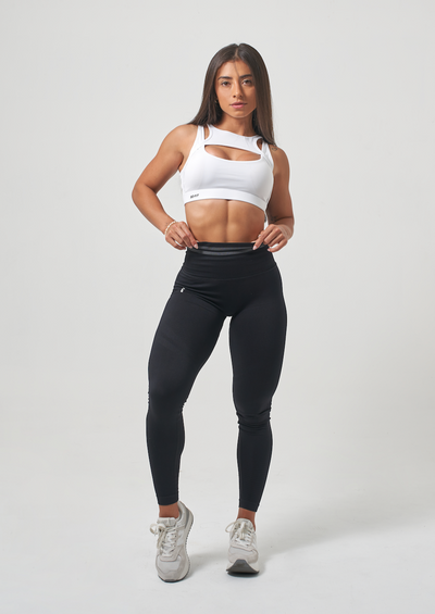 FeatherFit™ Leggings delantero con bolsillo Negro – Yaxa Store