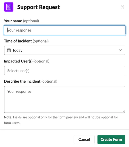 slack forms support request example