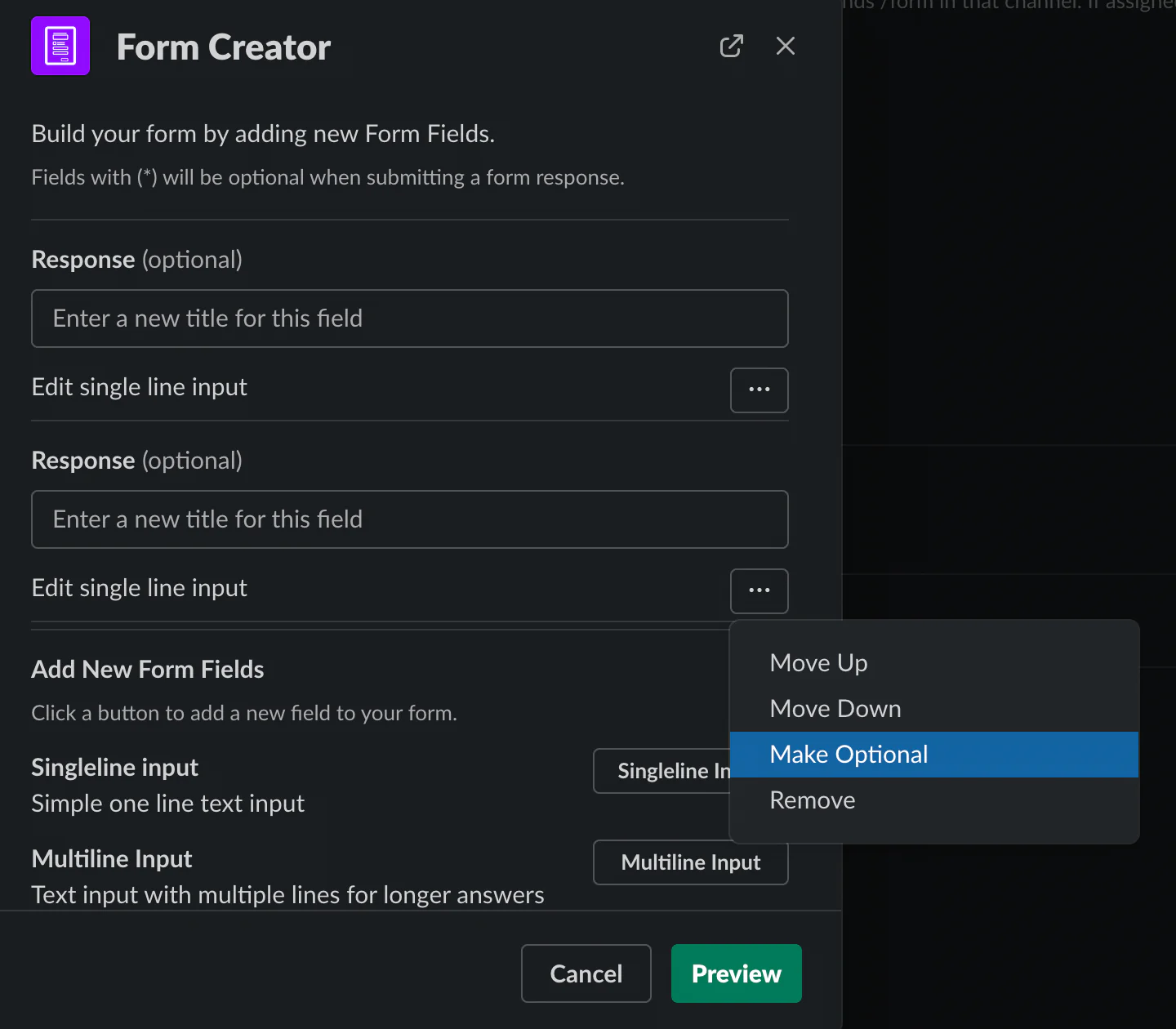 Make Slack Form Field Optional - Forms for Slack Image