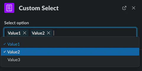 Slack Forms custom drop down multi select preview