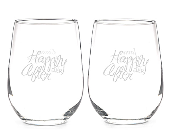 Happily Ever After Stemless Wine Glass Set | MyWeddingFavors.com