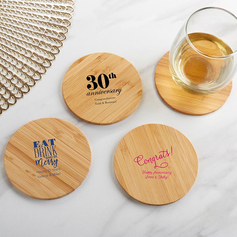 Personalized Anniversary Wood Round Coaster | 5 Stylish Customizable Coasters | My Wedding Favors