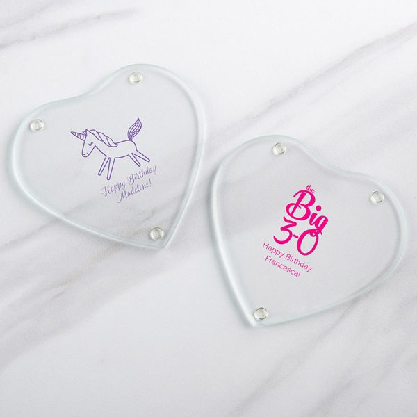 Personalized Birthday Glass Heart Shaped Coaster | 5 Stylish Customizable Coasters | My Wedding Favors