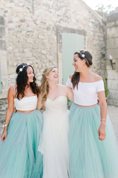 Crop Top Bridesmaid Dresses: White and Blue