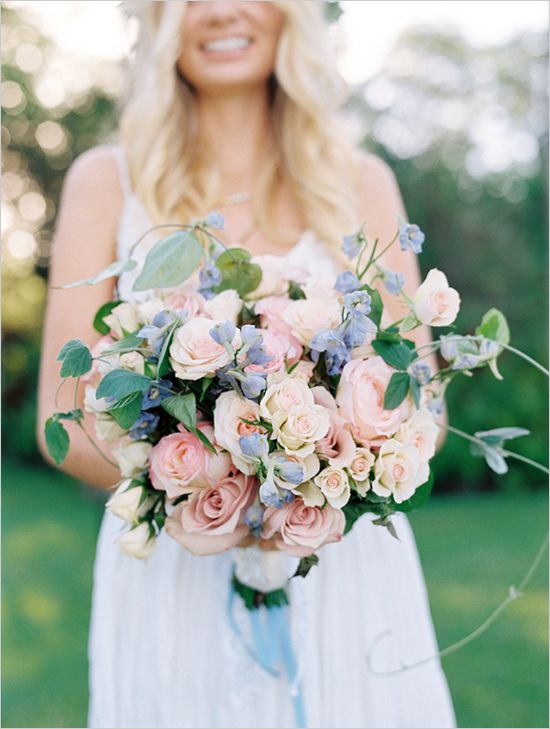 Pretty Pink and Blue Boho Bouquet | Rose Quartz and Serenity Wedding Flowers |  Wendy Laurel Photography | Bella Bloom Floral Boutique