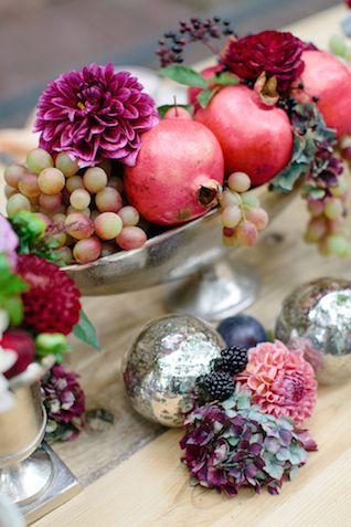 Marsala Wedding Reception Decorations: Fruit Centerpiece