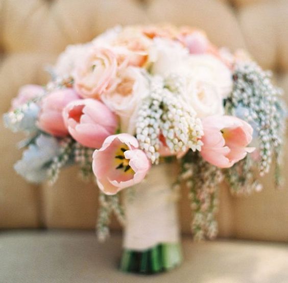 Tulip Bouquet | Rose Quartz and Serenity Wedding Flowers | Caroline Tran | Krista Jon
