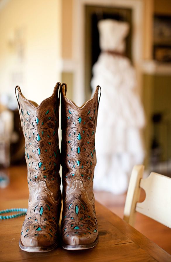 Blue and Brown Cowboy Wedding Boots | Cali Ashton Photography