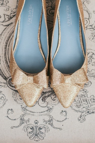 Gold Glitter Wedding Flats | High Five for Love Photography