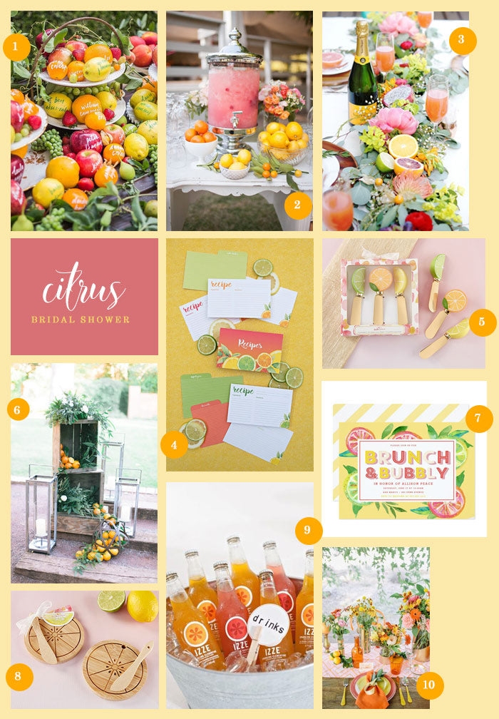 Citrus Themed Bridal Shower Collage | Inspiration for a Citrus Themed Bridal Shower | My Wedding Favors
