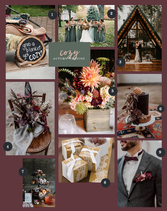 Autumn Wedding Collage | 9 Ideas for a Cozy Autumn Wedding | My Wedding Favors