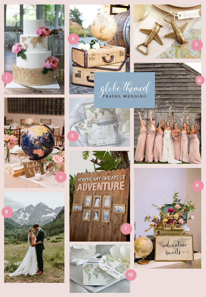 Globe Themed Travel Wedding Collage | A Globe Themed Travel Wedding | My Wedding Favors 