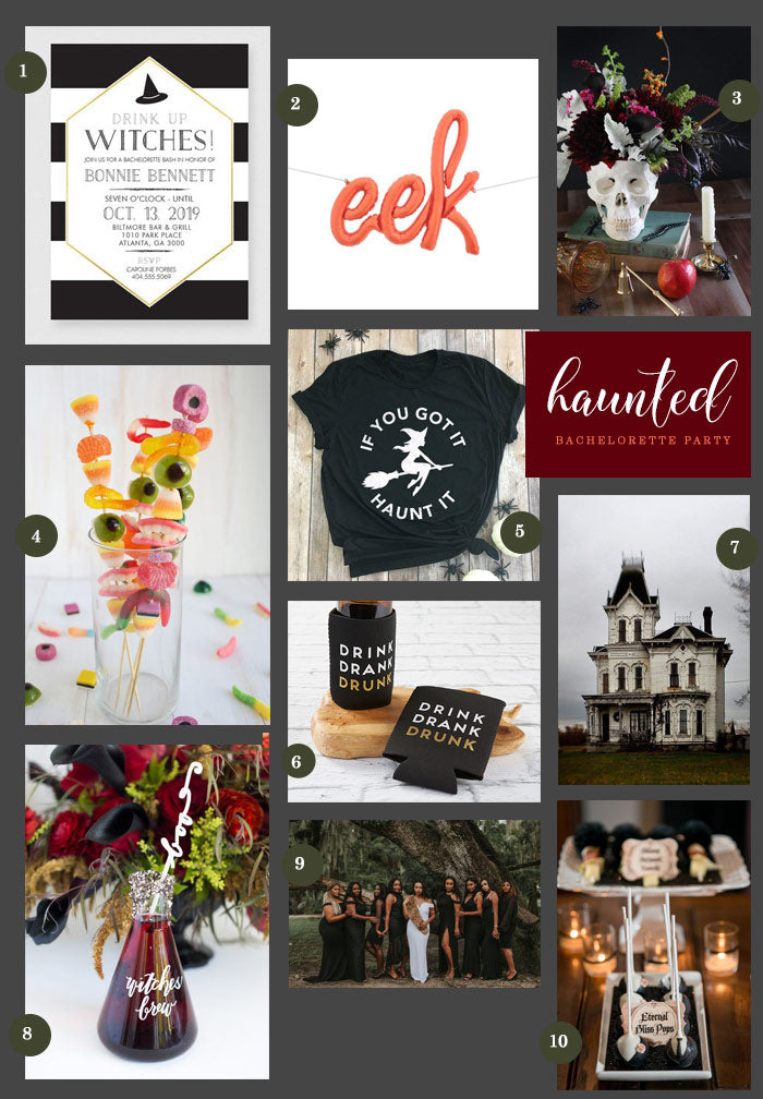 Haunted Bachelorette Party Collage | Planning a Hauntingly Festive Bachelorette Party | My Wedding Favors