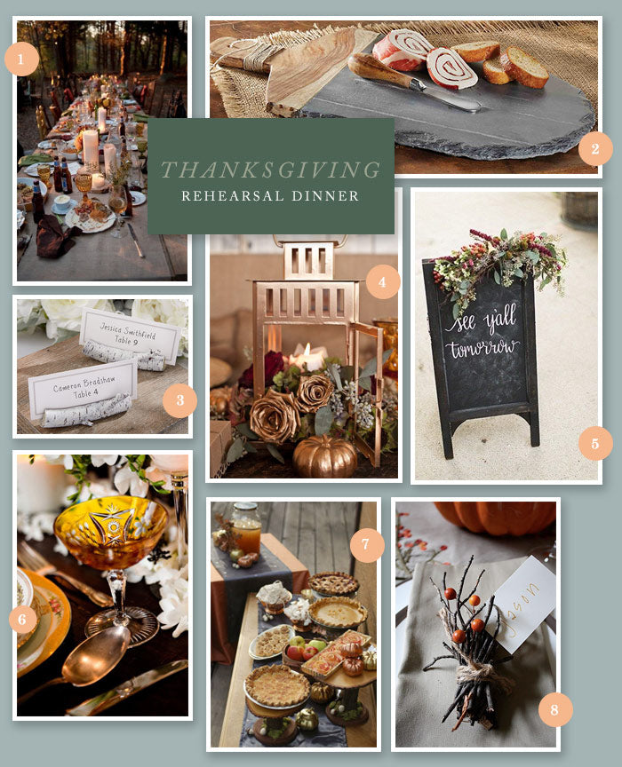 Thanksgiving Rehearsal Dinner Collage | 8 Ideas for a Thanksgiving Rehearsal Dinner | My Wedding Favors