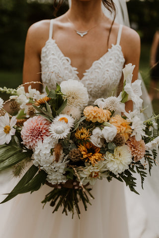 bride in backyard garden wedding