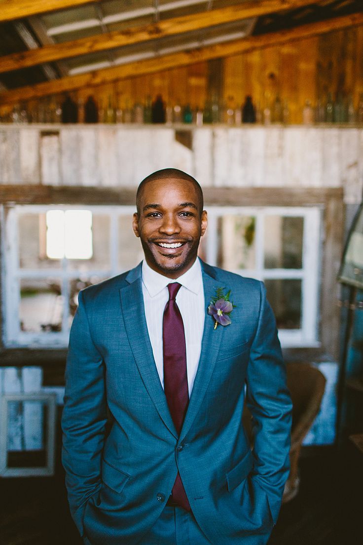 Marsala Men's Fashion: Blue and Marsala Groom