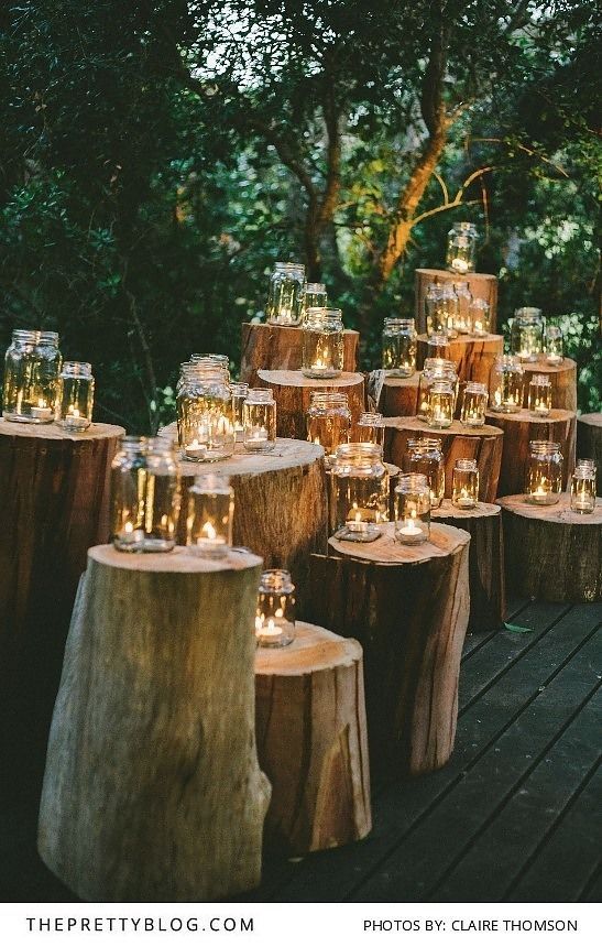 Candlelit Jars on Tree Stumps | Hot Tips for Planning an Autumn Wedding | My Wedding Favors