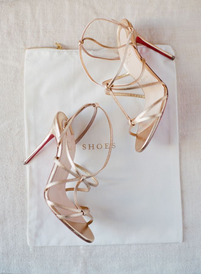 Strappy Metallic Gold Louboutin Heels | Jose Villa via Style Me Pretty