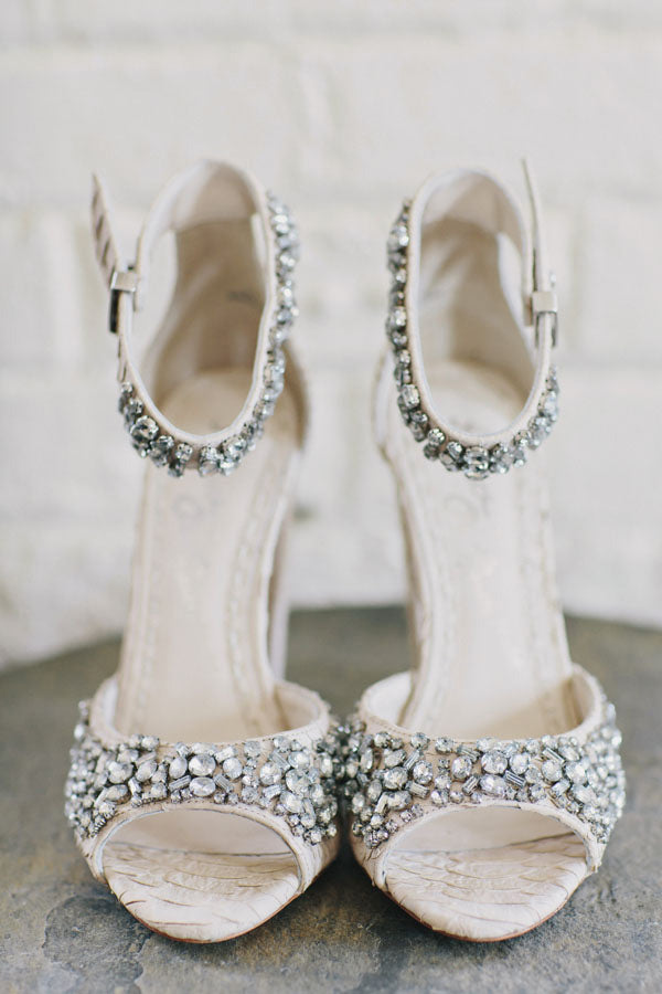 Alice and Olivia Jeweled Wedding Heels | Clean Plate Pictures via Ruffled