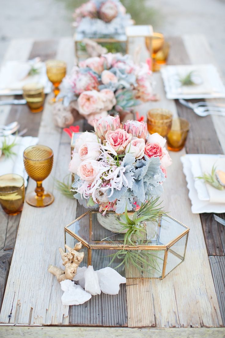 Pastel Pink and Blue Table Centerpieces |Rose Quartz and Serenity Wedding Flowers: Floral Centerpieces | Katie McGihon | Arrangements Floral and Party Design