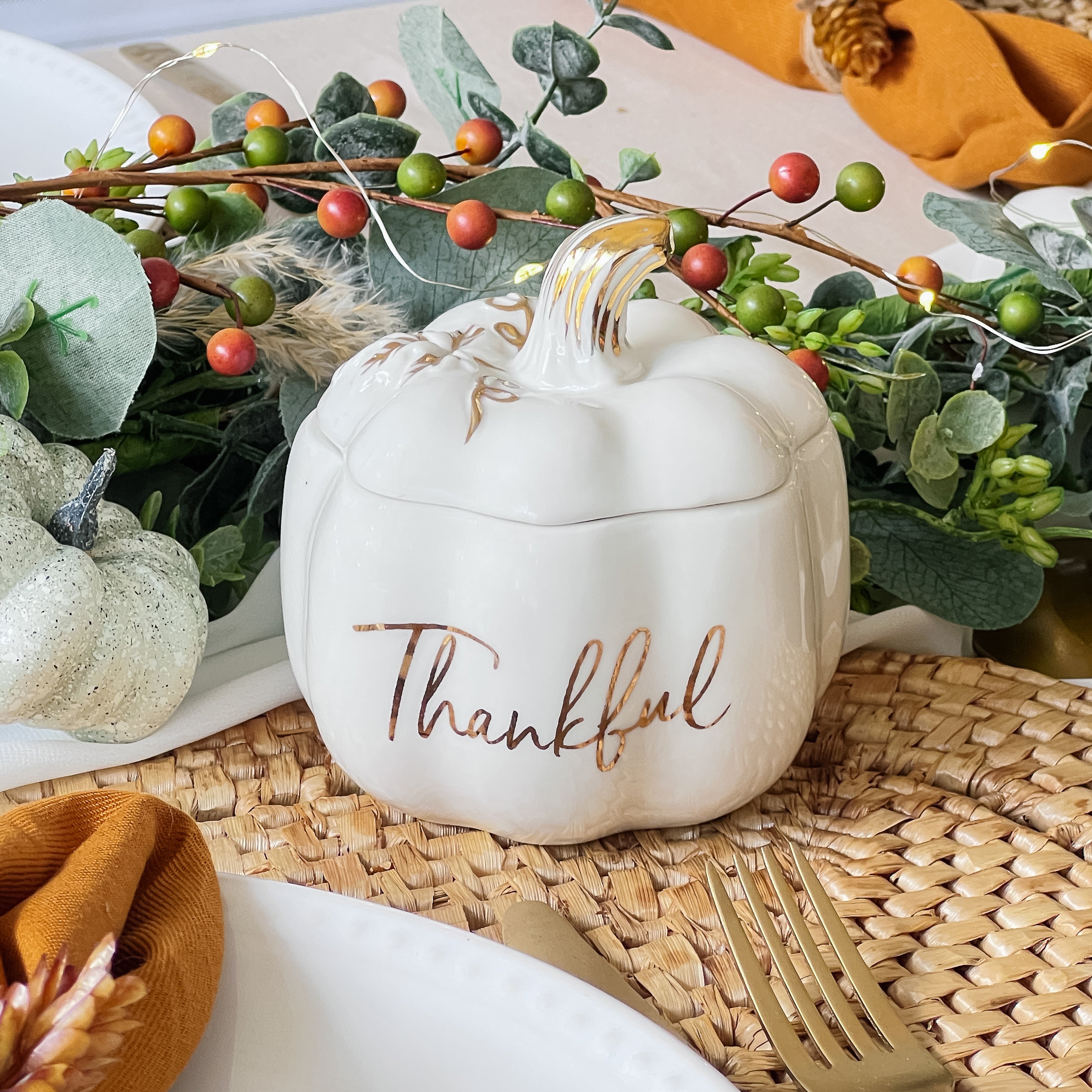 Thankful White Pumpkin Decorative Bowl