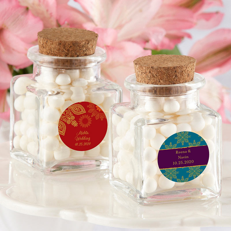 Personalized Indian Jewel Petite Treat Square Glass Favor Jar My