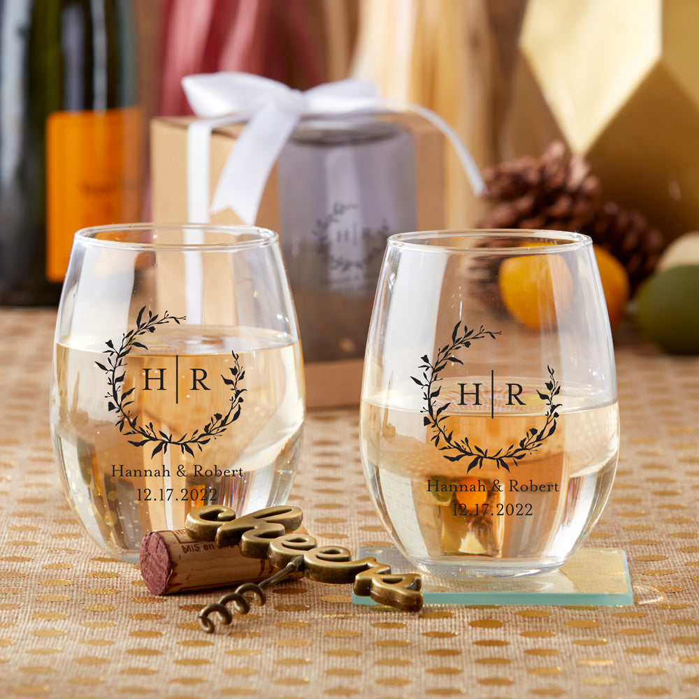 Personalized Monogram 9 Oz Stemless Wine Glass My Wedding Favors