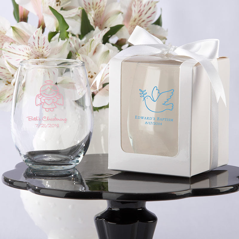 Personalized Stemless Wine Glass Religious Designs My Wedding Favors