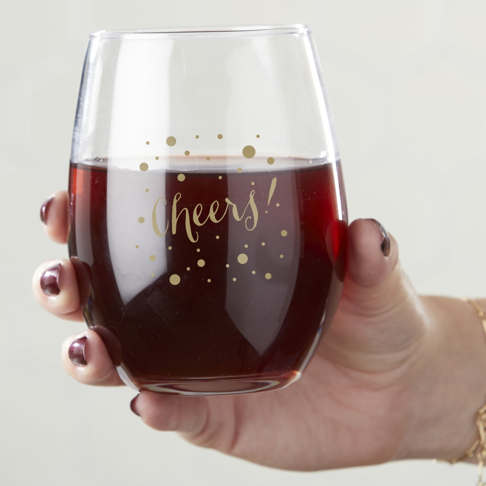 15 oz. Stemless Wine Glass - Cheers (Set of 4)