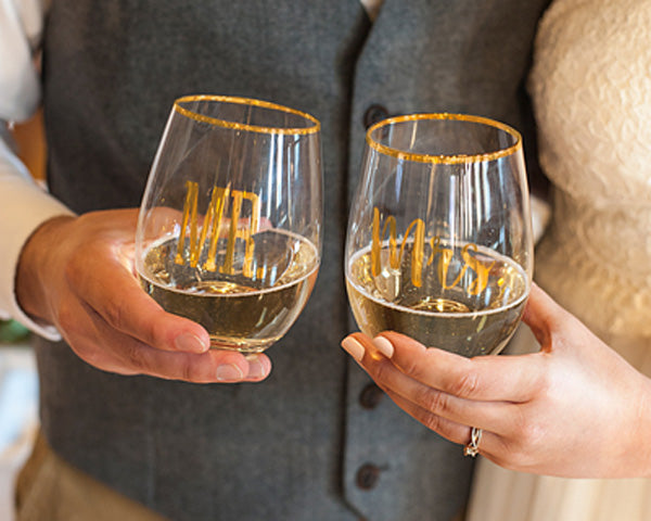 Mr And Mrs Gold Rim Stemless Wine Glasses My Wedding Favors