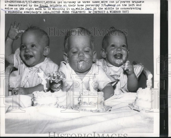 Kroll triplets at their home, Nancy, Janice & Carl 1957 Vintage Press ...