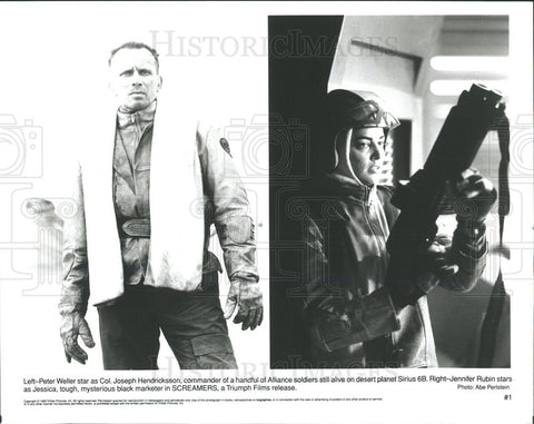 1995 Press Photo Peter Weller Actor Jennifer Rubin Actress Thriller Screamers - Historic Images